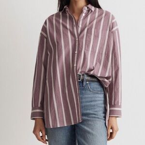 MADEWELL Striped Oversized Poplin Shirt in Iris Bloom